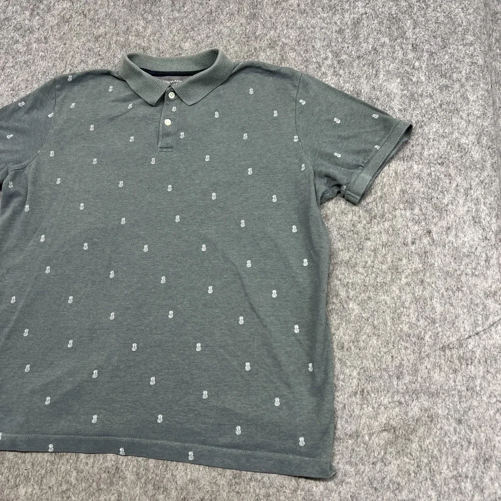Banana Republic Polo Shirt Mens XL Green Organic Cotton Pineapple Tropical Print